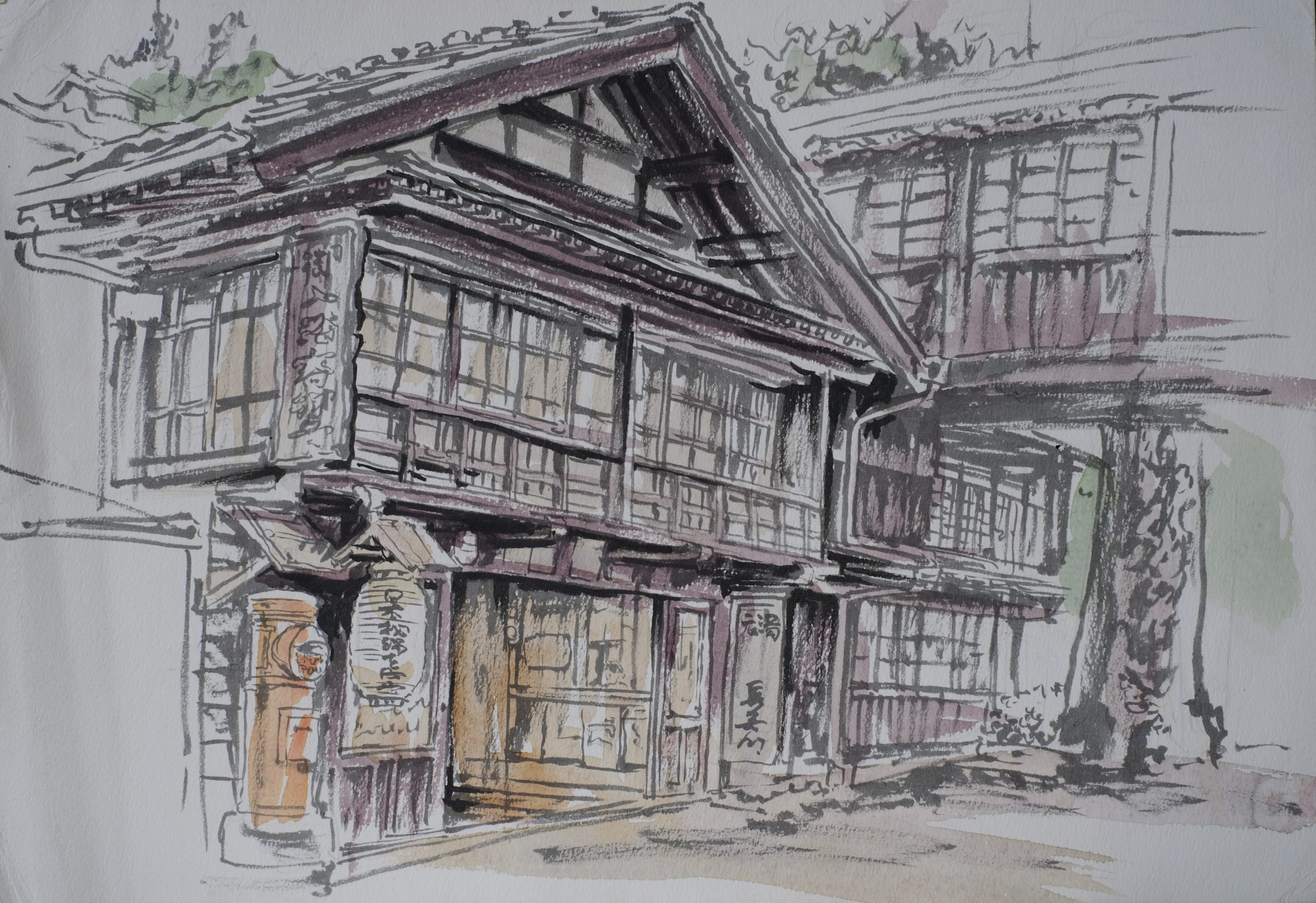 絵画★鯛茶漬け★希望773 (家がある方) 他2点 原画 墨のためし描きーその2。 偶然が作った絵。 #yamaguchiakira